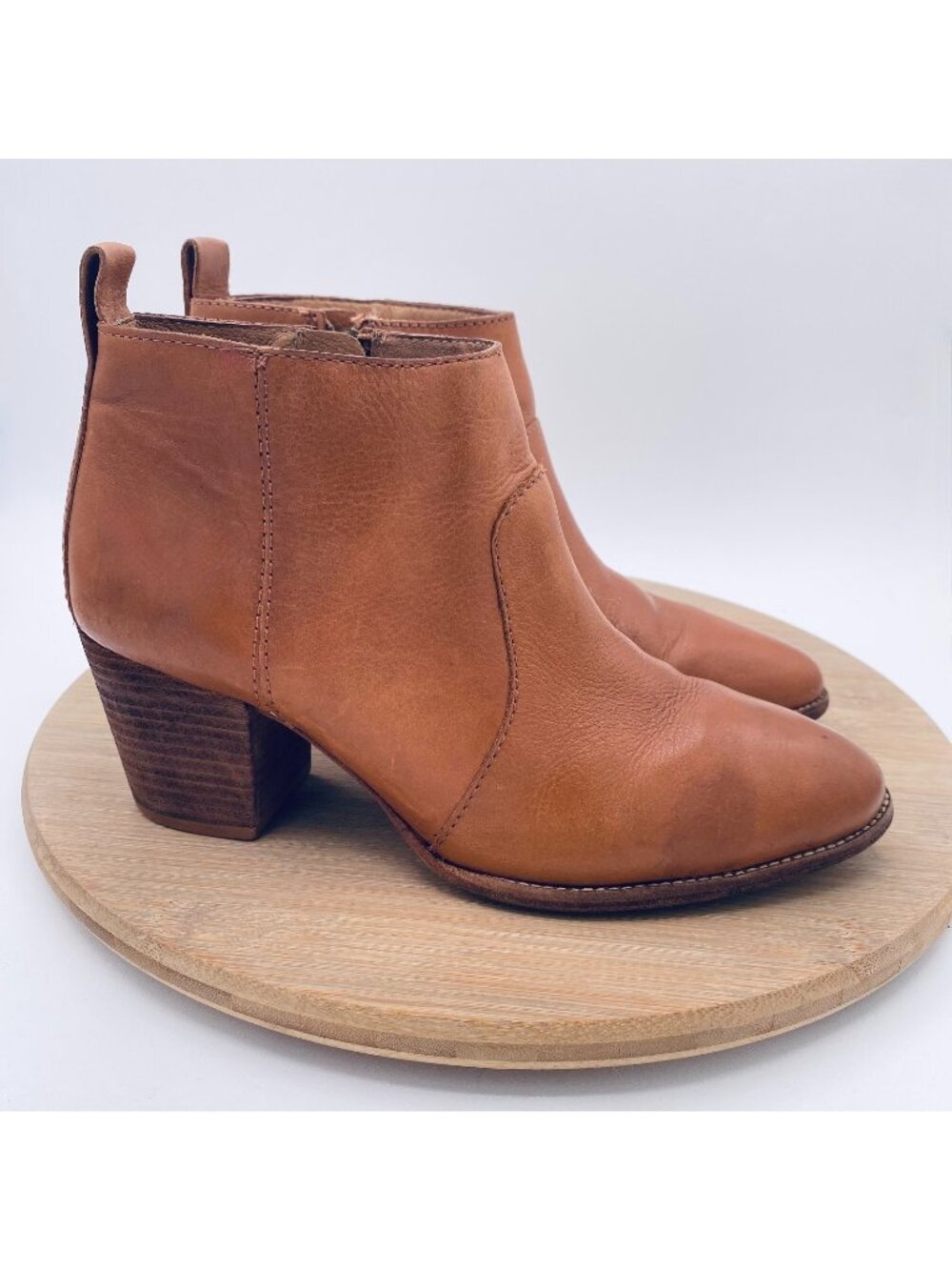 Madewell Boots Womens 7.5 Brown Leather Banner Ankle Booties Zip Boho